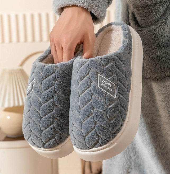 New Non-slip Thick-soled Plush Slippers Couple Winter Warm Home Slipper Indoor Fleece Shoes For Women Men