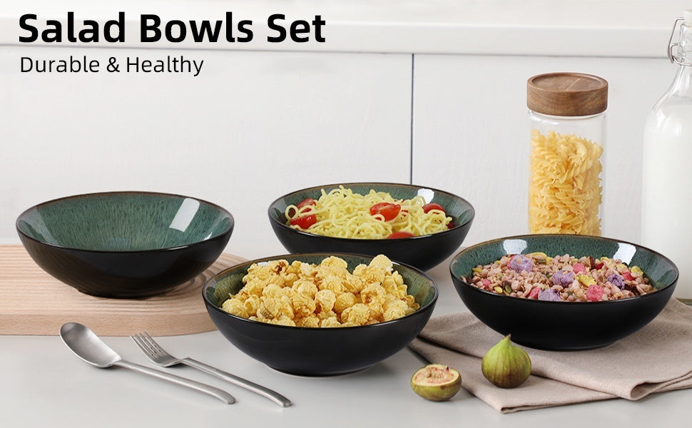 Creative Western  Kiln Change Peacock Green Bowl 30oz Bowl Set Of 4 For Cereal, Salad, Pasta, Soup, Dessert, Serving Dishwasher, Microwave And Oven